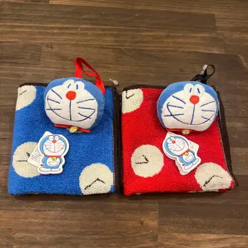 [ 미사용 새상품 ] 도라에몽 마스코트 부착 타월 손수건 2개