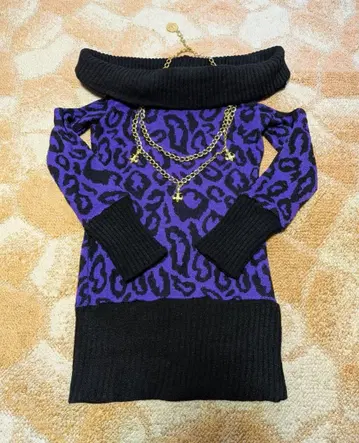 d.i.a. 다이아 원피스 니트 레오파드 무늬 퍼플