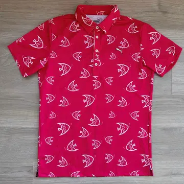 [새상품급] PUMA L 사이즈 물고기 패턴 피케 셔츠 빨간색
