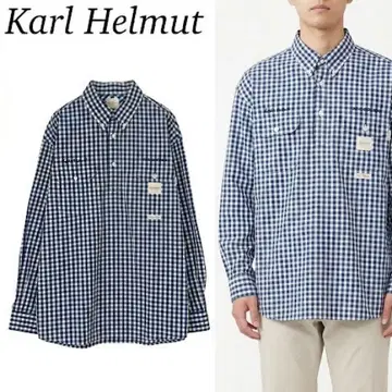 P323 새상품급 M 칼 헬무트 로고 자수 깅엄 체크 셔츠 남성용