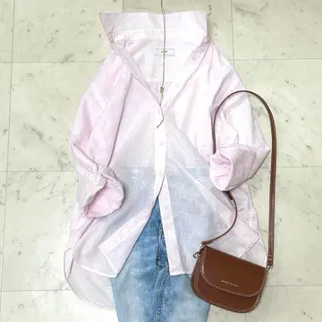 컨디션 최상 슬로브 이에나 린넨 코튼 핑크 긴팔 셔츠 자외선 차단