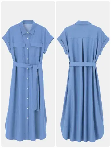 플라스테 PLST 샴브레이 셔츠 원피스 반팔 벨트 롱 베스트