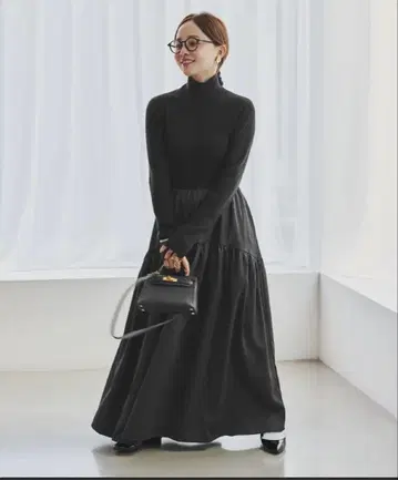 고베 레터스 다나카 아키코 씨 콜라보 니트탑 도킹 원피스 블랙 M