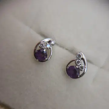 K10WG 물방울 자수정 지르코니아 귀걸이