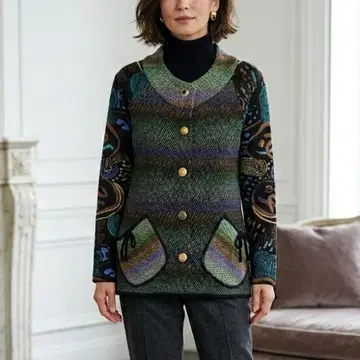 G9489*프랑스제 에프샤사냐르 올 패턴 울 가디건 골드 버튼