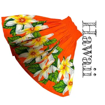 알로하 에미카 플루메리아 하와이안 스커트 오렌지 플라 댄스