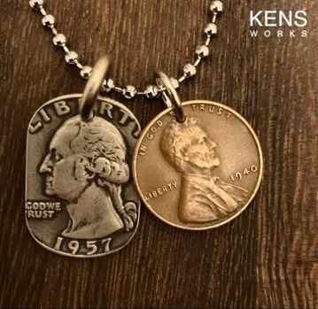USA 쿼터 달러 은화 & 1센트 빈티지 목걸이