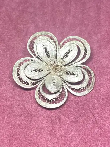silver925 vintage filigree flower brooch