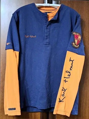 칼 헬무트 네이비 오렌지 긴팔 티셔츠