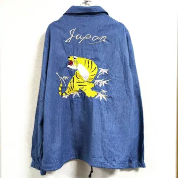L GLOVE HOUSE 데님 남성용 얇은 소재 아우터 겉옷 호랑이 자수