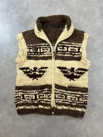 캐내디언 스웨터 카우친 베스트 독수리 이글 패턴 울 100% 캐나다제