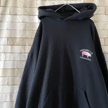 러셀 후드티 풀오버 자수 기업 로고 속기모 블랙 L