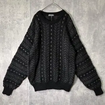 정통 3D 니트 올 패턴 울 블랙 일본제 빈티지