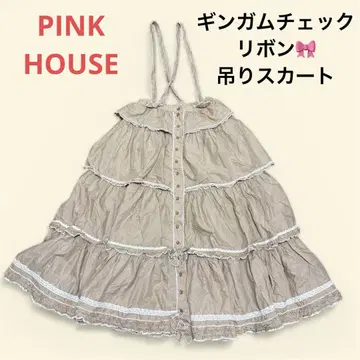 핑크하우스 4단 프릴 캉캉 스커트 피코프릴 멜빵 스커트 리본