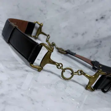 크리스찬 오자르 벨트 천연 가죽 블랙 브라운 체인 홀스빗