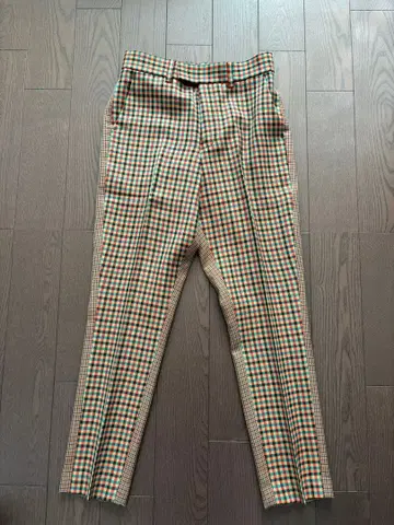 체크 무늬 캐주얼 팬츠 슬림 핏 아바하우스