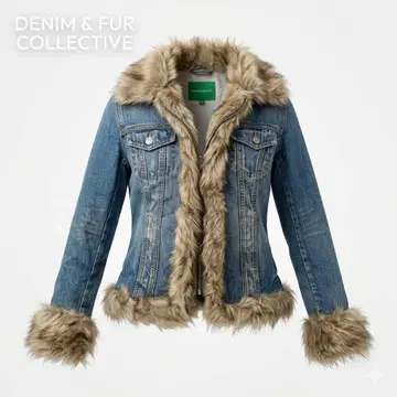 [ Y2K ] 베네통 데님 퍼 트리밍 자켓 S 구제 의류