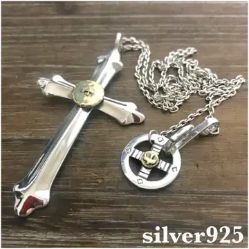 [ silver925 ] 라지 크로스 목걸이 체인 세트