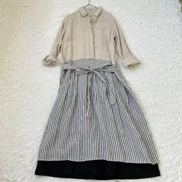 nestrobe 네스트로브 절개 린넨 셔츠 원피스 스트라이프 린넨