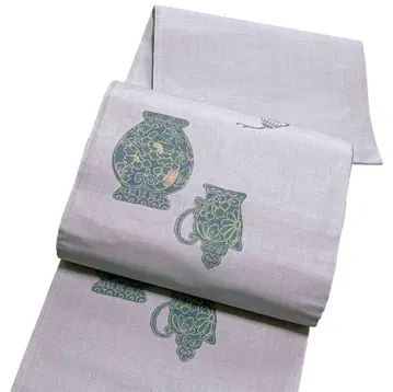 A2 미사용 새상품 츠무기 후쿠로 오비 도자기 육통 패턴 순수 실크