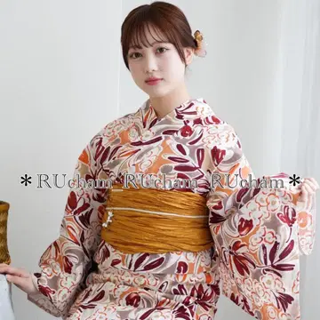 새상품 [ 애프리콧 오렌지 꽃 ] utatane 니코앤티크 유카타 단품
