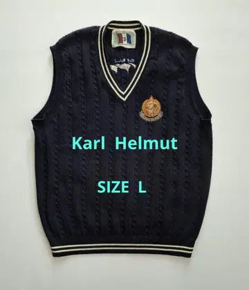 칼 헬무트 자수 엠블럼 네이비 코튼 베스트