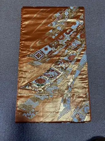 14 후쿠로 오비 주홍색에 금박 무늬 가쓰라 오비 다발 노시