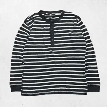 유니클로 헨리넥 써멀 롱티 보더 와플 스트라이프