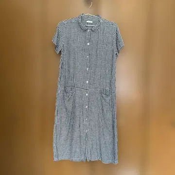 fog linen work 깅엄 체크 반팔 원피스
