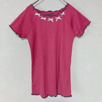 미사용 새상품 POETIQUE 반팔 상의 프릴 리본 지뢰계 하트