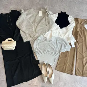 택 포함 미사용 새상품 미색 성인 깔끔 캐주얼 돌려입기 코디 5종