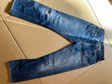 DENIME 데미지 가공 스트레이트 데님 인디고 블루 W31