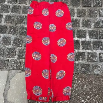 실크 드래곤 패턴 와이드 팬츠 XXL 레드 서브컬쳐 느낌