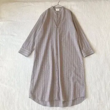 유니 밴드 카라 체크 셔츠 원피스 울