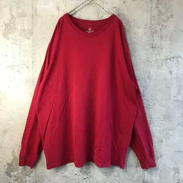 E145 구제 의류 롱 T셔츠 빨간색 무지 90s Y2K