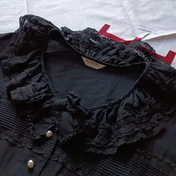 잉게보그 펄 버튼 프랑스 레이스 리본 블라우스 7부 소매