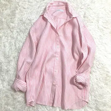 프레임워크 24SS 린넨 린넨 100% 셔츠 핑크 스트라이프 긴팔