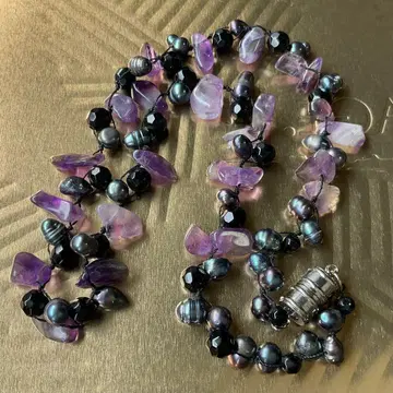 자수정 오닉스 블랙 담수 진주 목걸이 자석 금장 장식 22