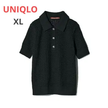 UNIQLO 린넨 코튼 오픈워크 폴로 스웨터 블랙 XL 사이즈
