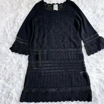 시빌라 레이스 크로셰 니트 튜닉 원피스 블랙 울 M