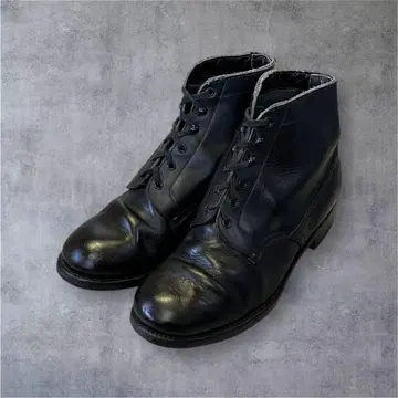 빈티지 가죽 밑창 레이스업 가죽 부츠 블랙