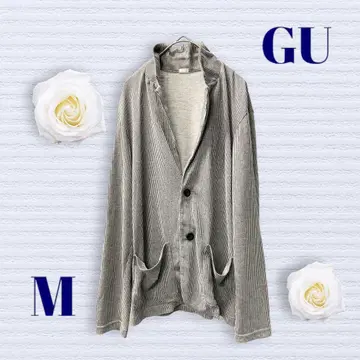 지유 테일러드 자켓 스트라이프 그레이 계열 M 사이즈 부드러운 소재