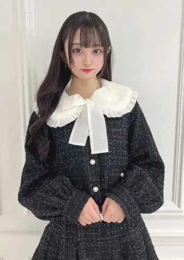 허니시나몬 펄 버튼 트위드 자켓 허니시나몬