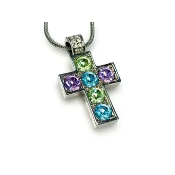 SWAROVSKI 스와로브스키 크로스 목걸이 블루 계열