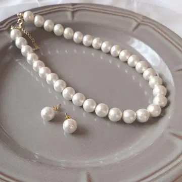 2세트 12mm 싱글 볼 코튼 펄 귀걸이 코튼 펄 목걸이