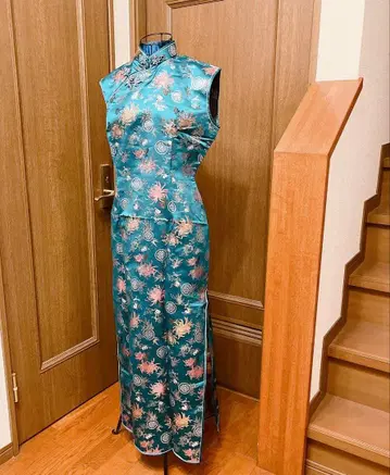 차이나 드레스 롱 기장 에메랄드 그린 사이즈 40 택 포함