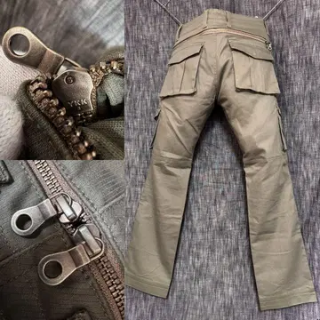 BOYCOTT 허리 지퍼 디자인 카고 팬츠 Y2K 밀리터리 카키