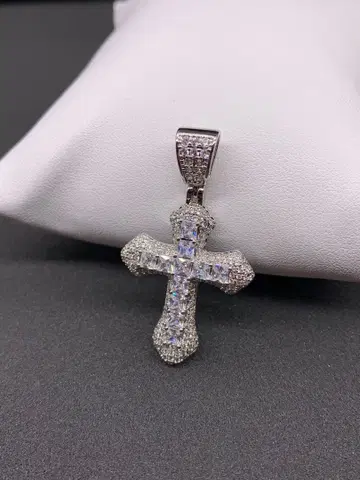 스퀘어 지르코니아 다이아 십자가 크로스 블링블링 목걸이 로자리오