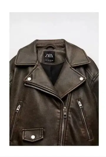 ZARA 페이크 레더 자켓 카키 아우터 M