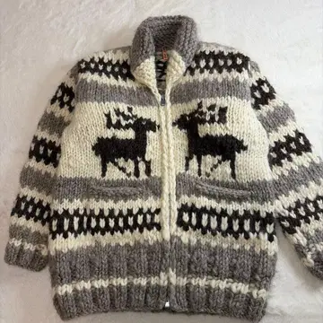 CANADA제 숄카라 코위찬 니트 루돌프 무늬 울100%